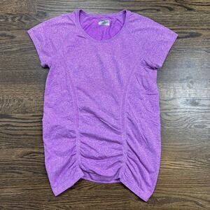 Athleta Shirt Womens Large Heathered Purple Fastest Track Tee Ruched Stretch